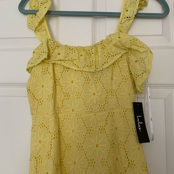 Lulus Eyelet Mini Yellow Dress XS - Picture 4 of 4